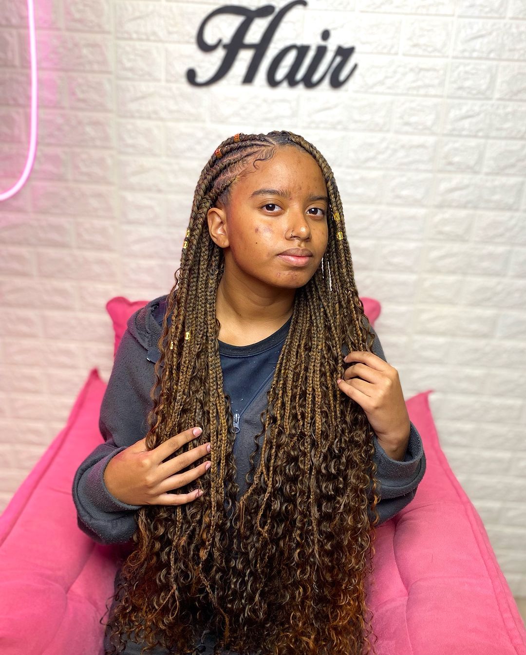 Box Braids com Cachos